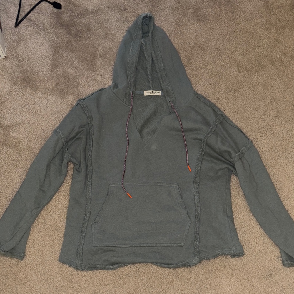 NATURAL LIFE Olive Green Raw-Edge Hooded Pullover Sweatshirt